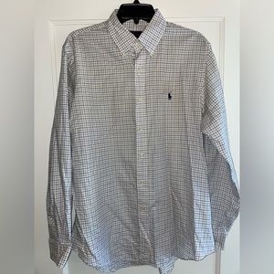 Mens Large Polo Ralph Lauren Button Down Shirt - Blue/Gray Stripes